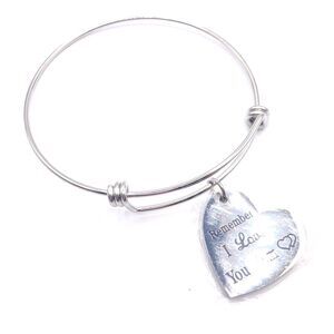 Silver Stainless Steel Mom Heart Charm Bangle Bracelet